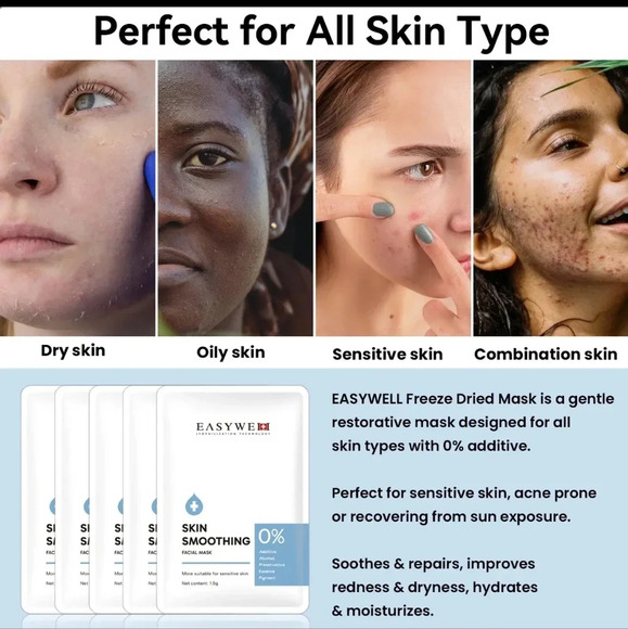EASYWELL 5-Pack Face Sheet Mask for Skincare & Beauty, Vegan Collagen Freeze-dry - Picture 7 of 9